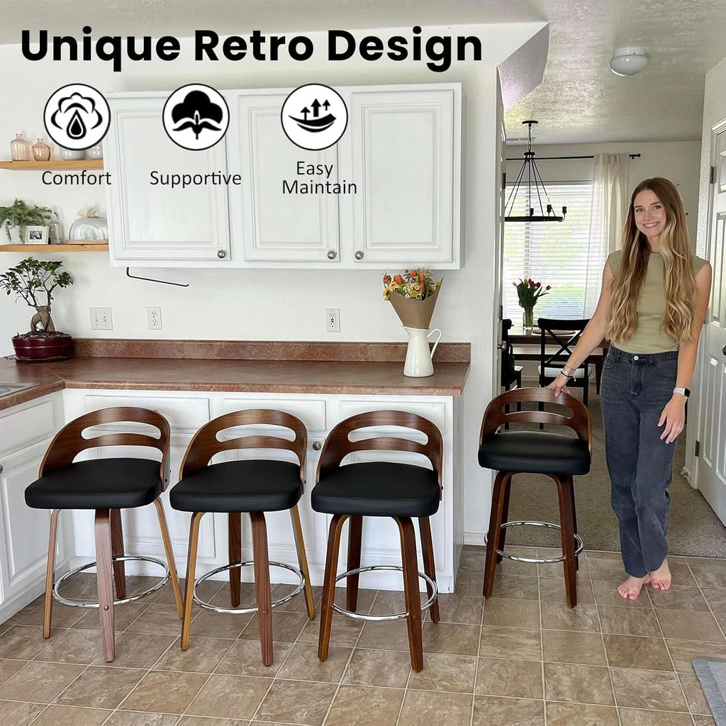 Bar Stools Set of 3 Swivel 30 Inch Beige Faux Leather-3