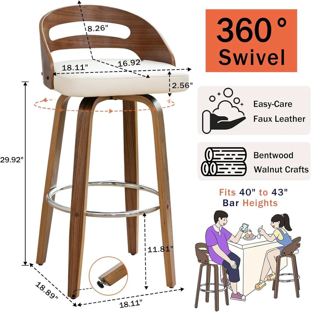 Bar Stools Set of 3 Swivel 30 Inch Beige Faux Leather-1