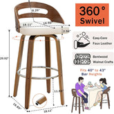 Bar Stools Set of 3 Swivel 30 Inch Beige Faux Leather-1