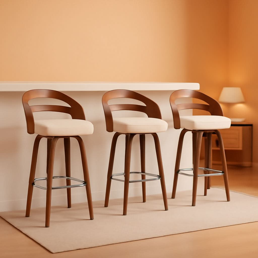 Bar Stools Set of 3 Swivel 30 Inch Beige Faux Leather-0