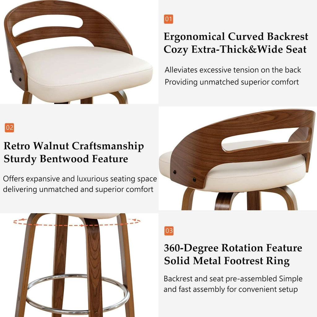 Bar Stools Set of 3 Swivel 30 Inch Beige Faux Leather-2