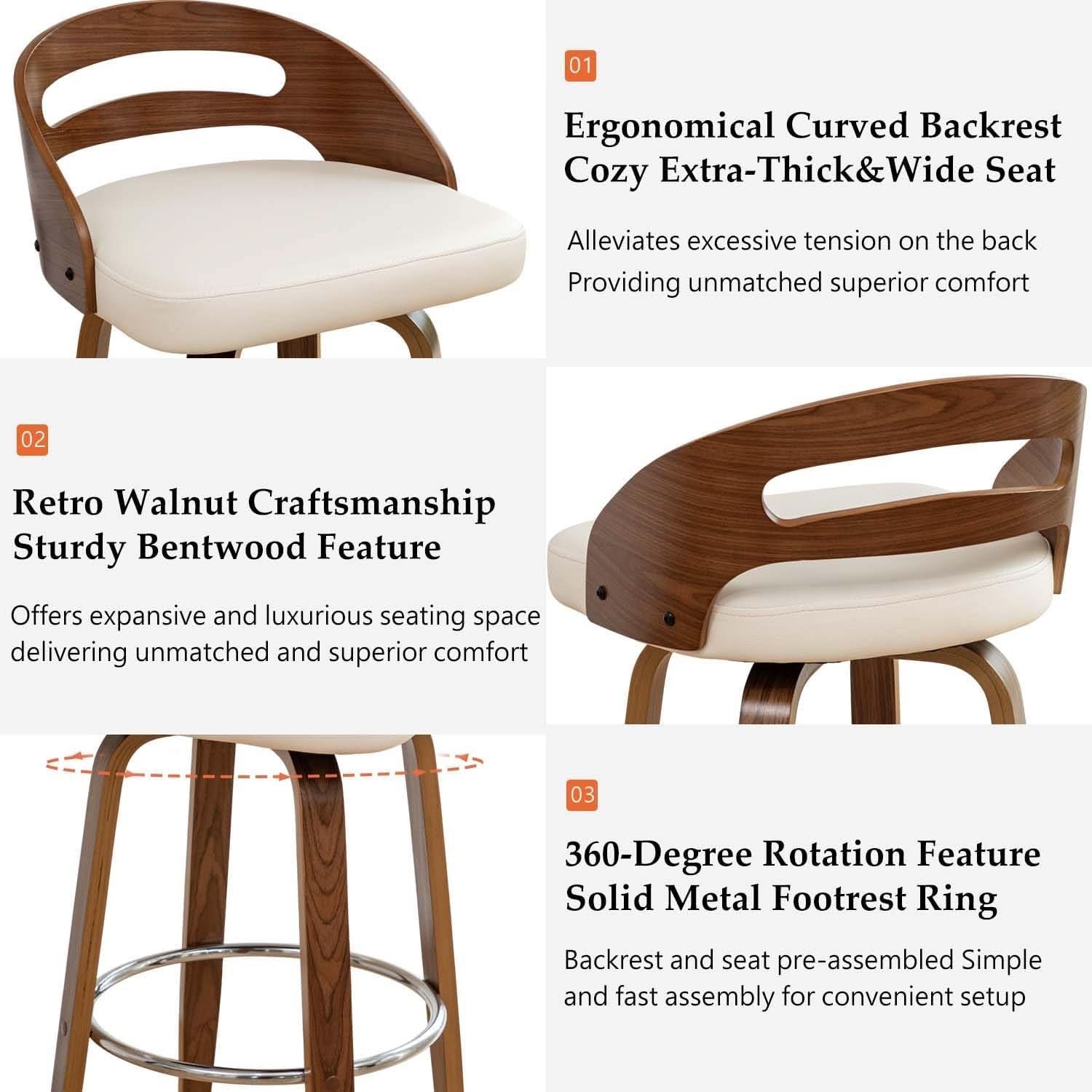 Bar Stools Set of 3 Swivel 30 Inch Beige Faux Leather-2