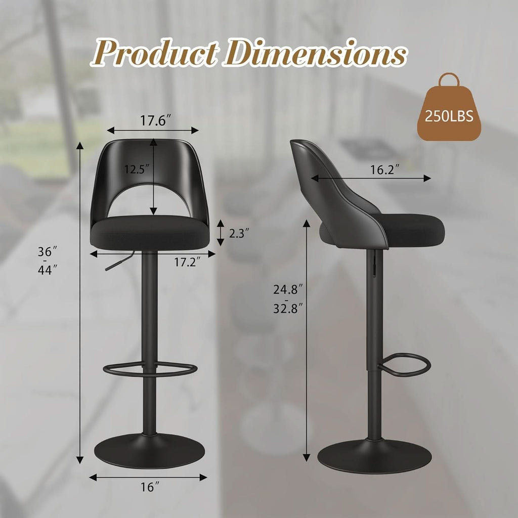 Bar Stools Set Of 3 Height Adjustable Swivel Black-2