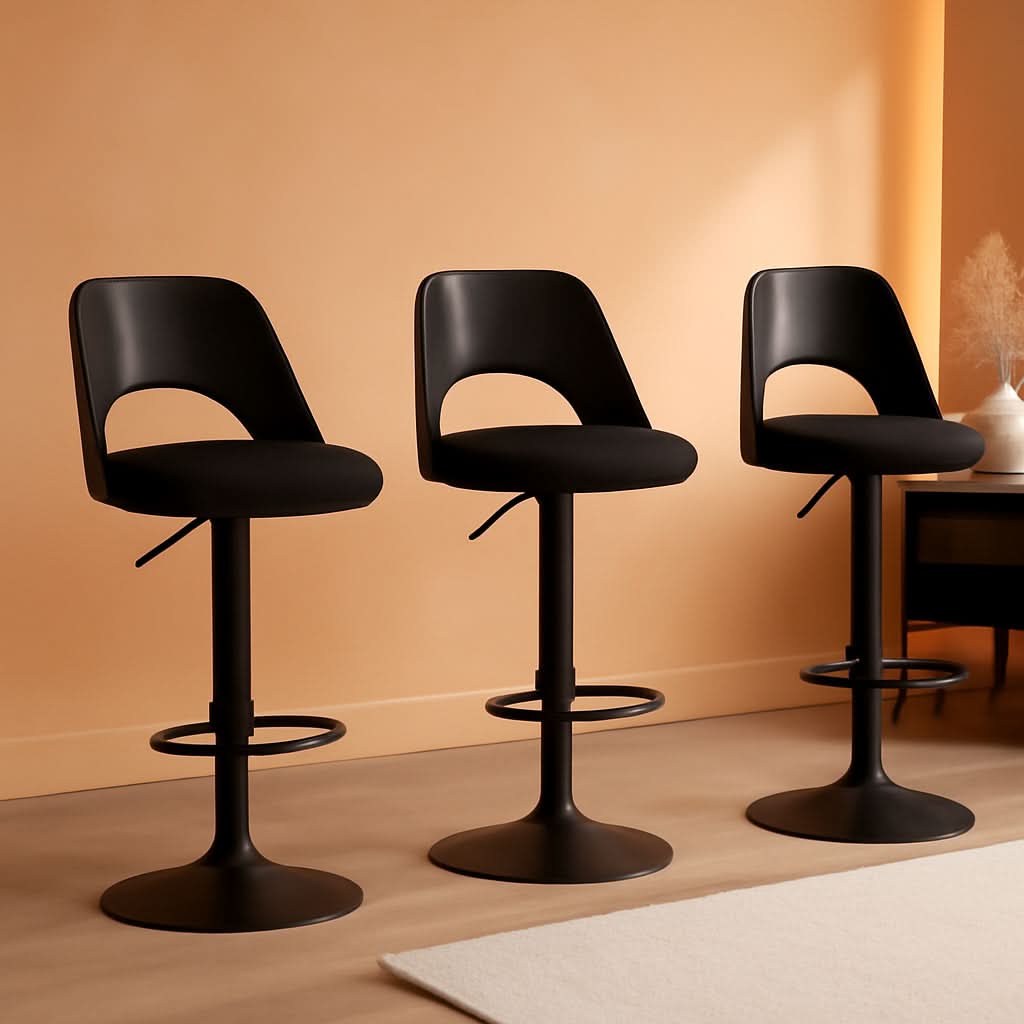 Bar Stools Set Of 3 Height Adjustable Swivel Black-0