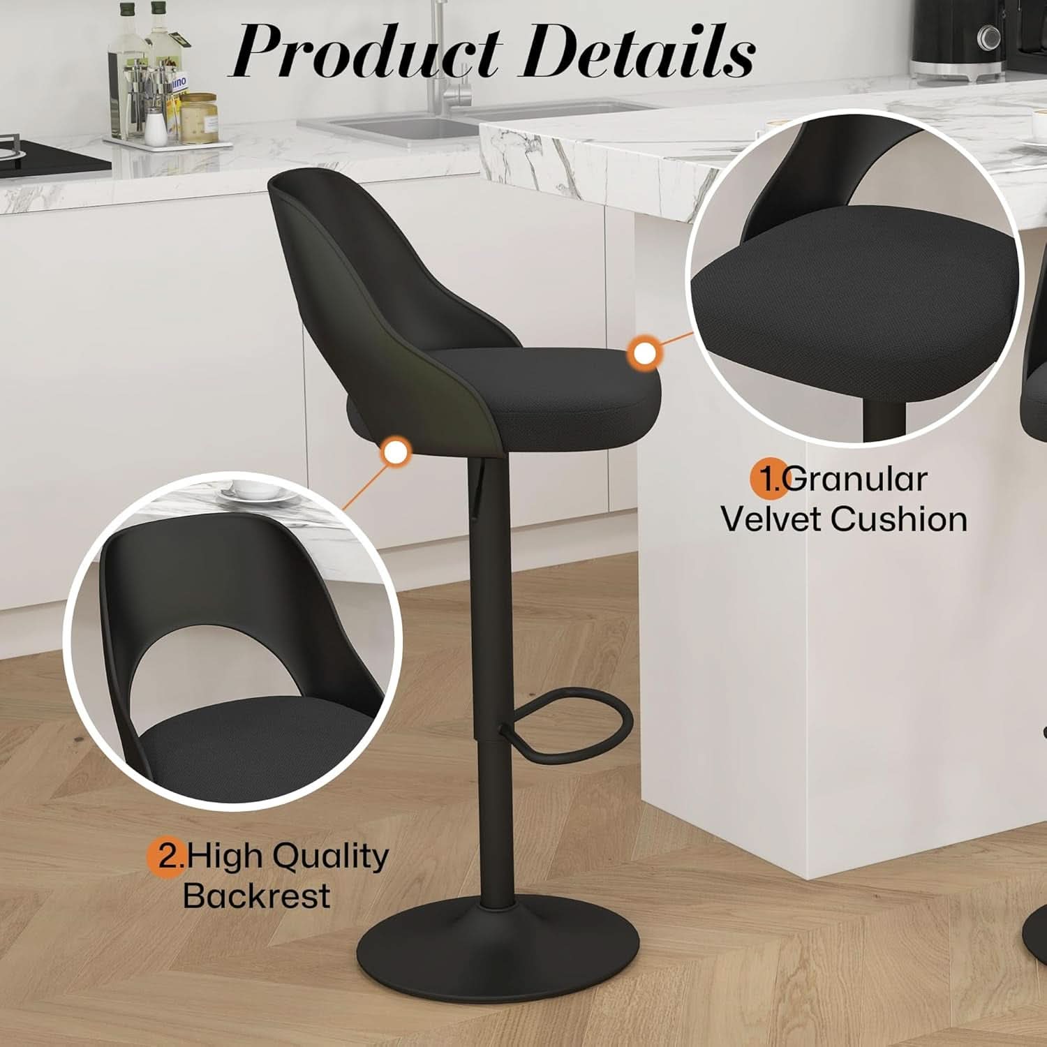 Bar Stools Set Of 3 Height Adjustable Swivel Black-4