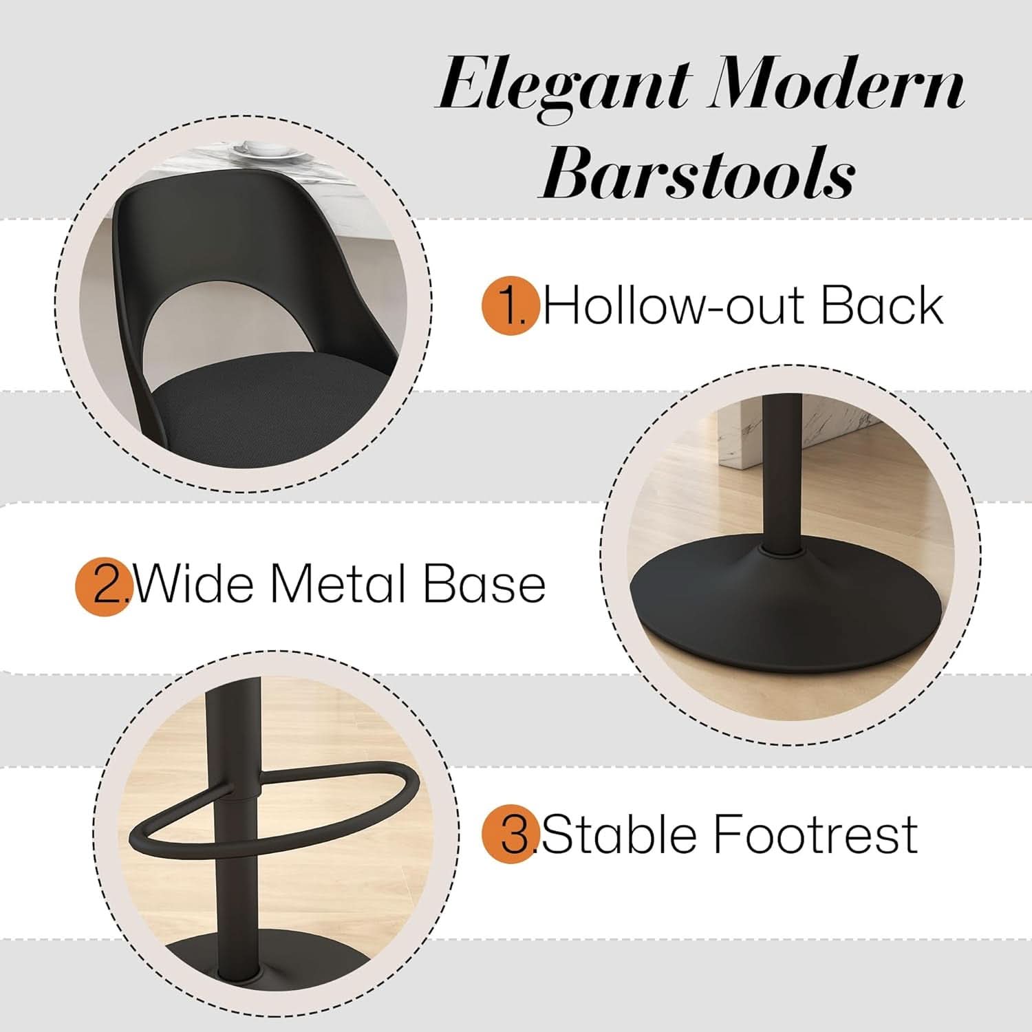 Bar Stools Set Of 3 Height Adjustable Swivel Black-3