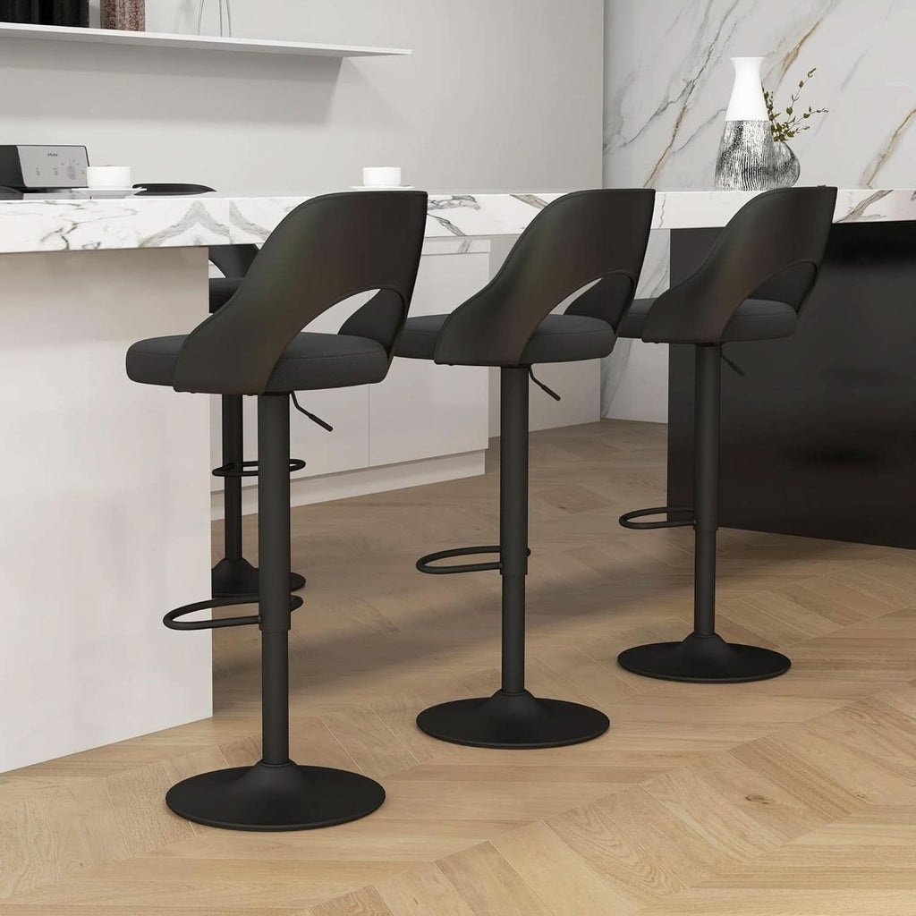 Bar Stools Set Of 3 Height Adjustable Swivel Black-1