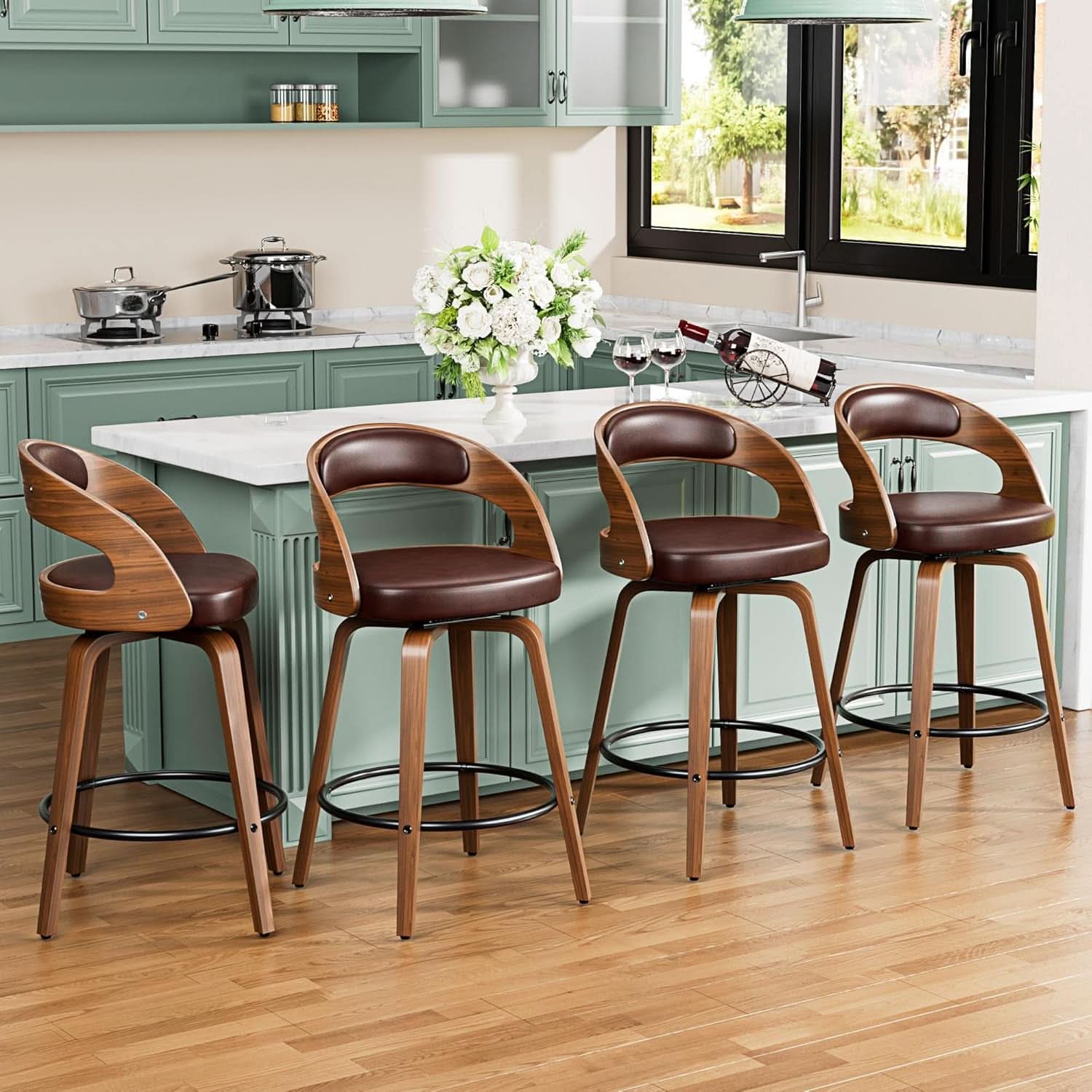 Mid Century Modern Swivel Bar Stools Set of Two-3