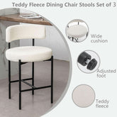 Boucle Bar Stools Set Of 3 24 Inch White Upholstered Counter Stools With Backs-2