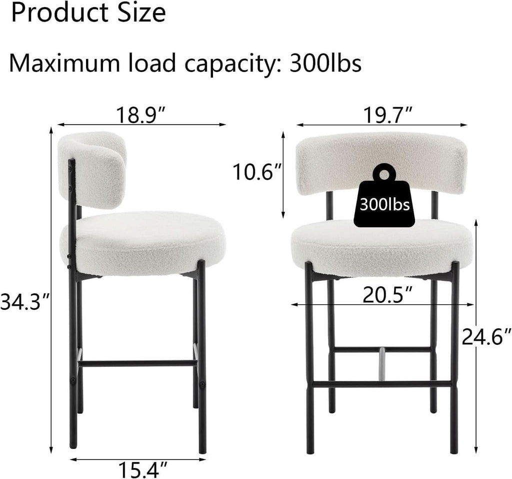 Boucle Bar Stools Set Of 3 24 Inch White Upholstered Counter Stools With Backs-1