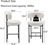 Boucle Bar Stools Set Of 3 24 Inch White Upholstered Counter Stools With Backs-1