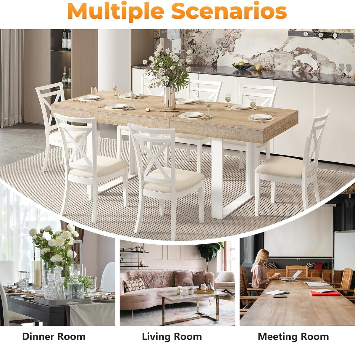 Extendable Dining Table White Oak Rectangular Farmhouse-4