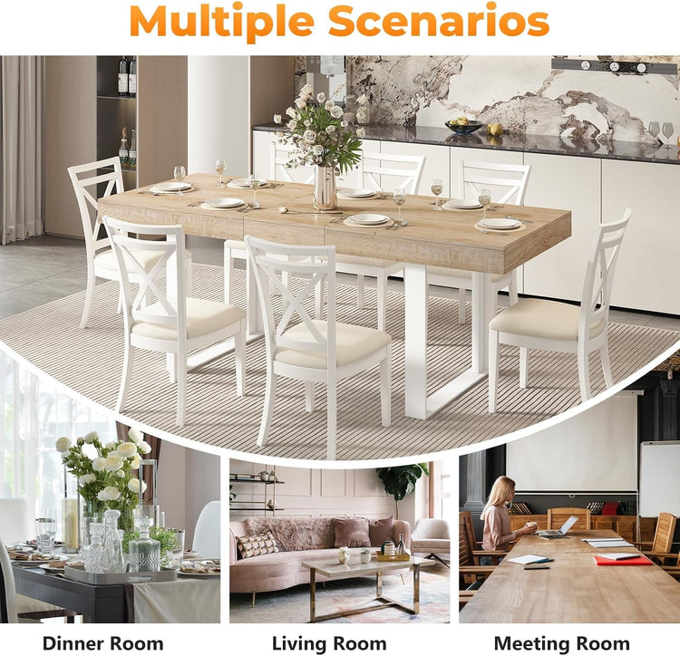Extendable Dining Table White Oak Rectangular Farmhouse-4