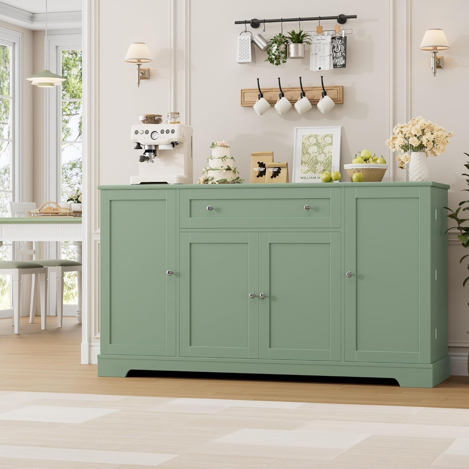 Green Industrial Buffet Cabinet With Adjustable Shelves-2
