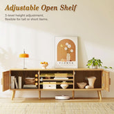 65 Inch Boho TV Stand With Rattan Entertainment Center-2
