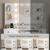 White Vanity Desk With Mirror LED Lighting System With USB Ports-4