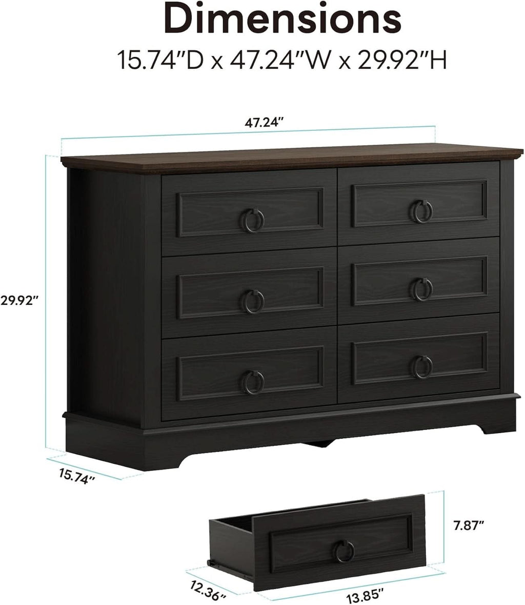 Black FortySevenPointTwoInch Wide Six Drawer Dresser-1