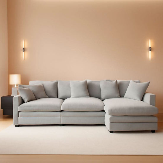 111 Inch L Shaped Modern Glam Sofa Sectional With Ottoman Cloud Foam Cushions Grey Chenille-0