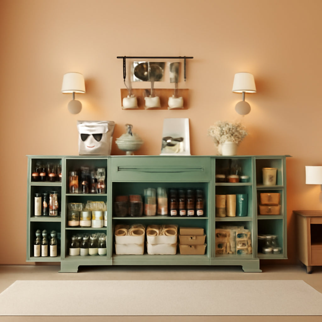 Green Industrial Buffet Cabinet With Adjustable Shelves-0