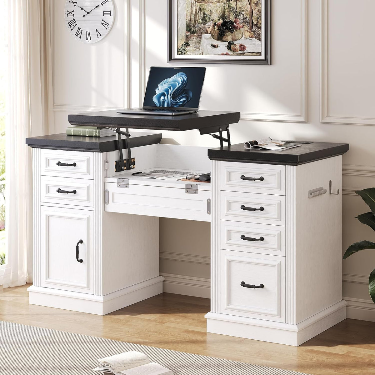 57 Inch Height Adjustable Executive Desk Storage Systems-2