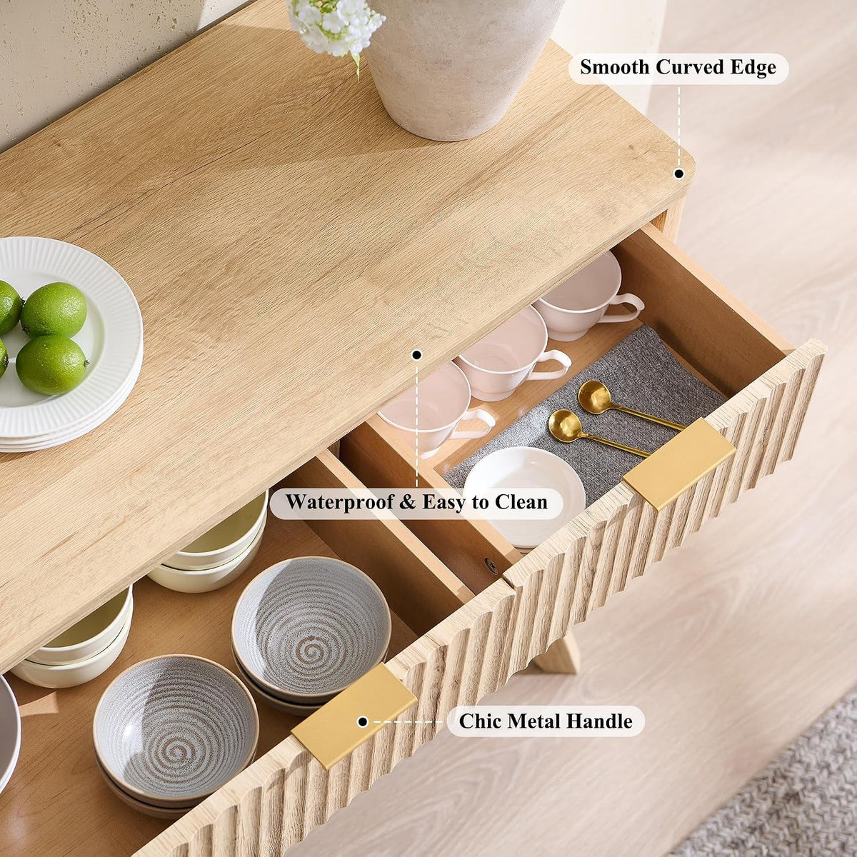 60 Inch Natural Oak Premium Quality Buffet Side board-4