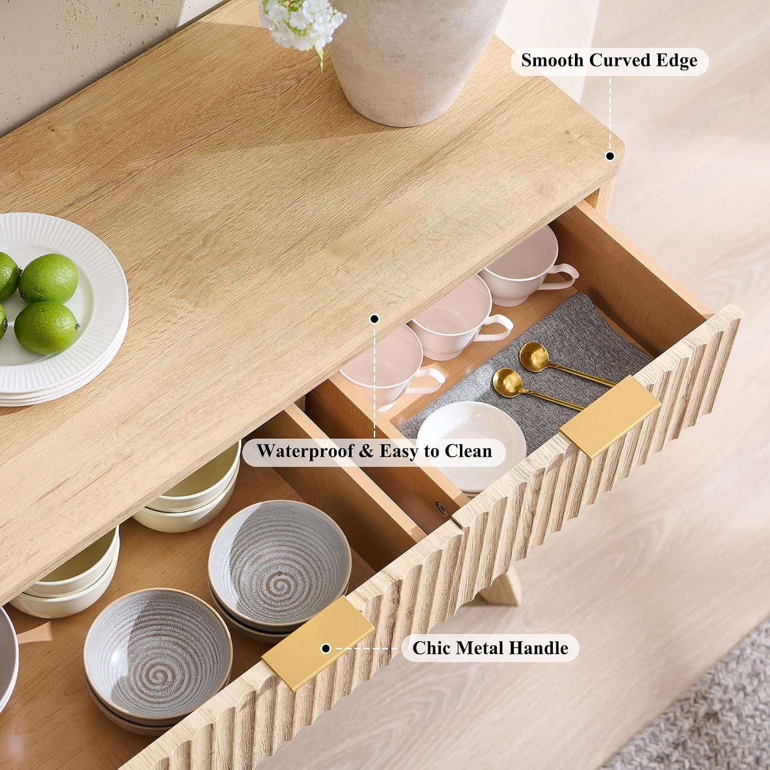 60 Inch Natural Oak Premium Quality Buffet Side board-4