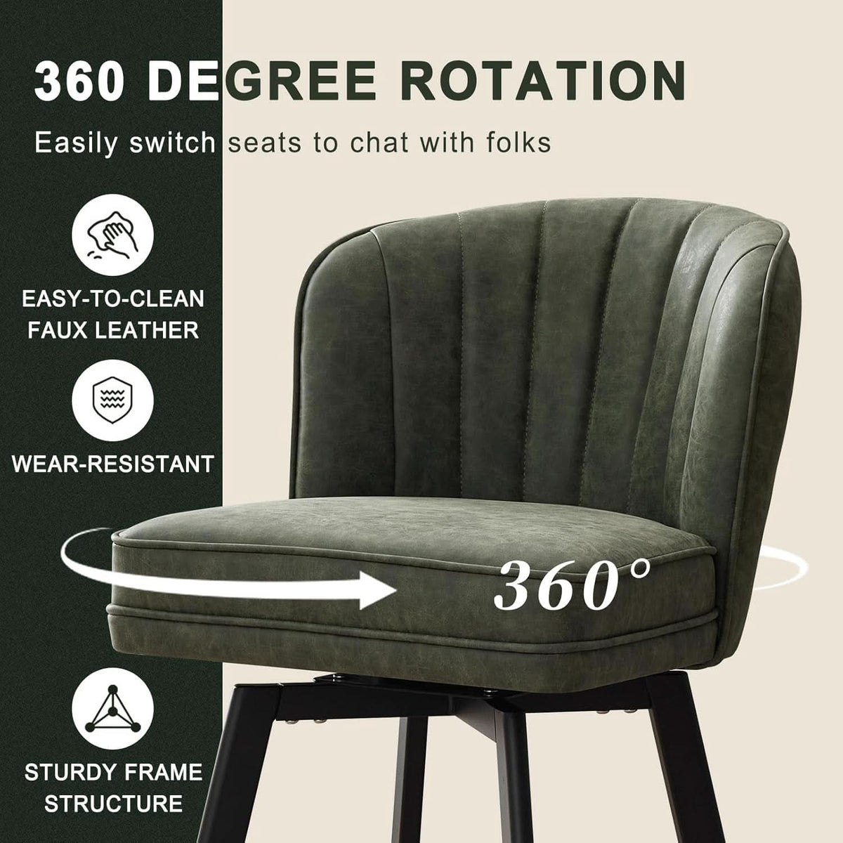 Swivel Counter Height Bar Stools Green Faux Leather-2