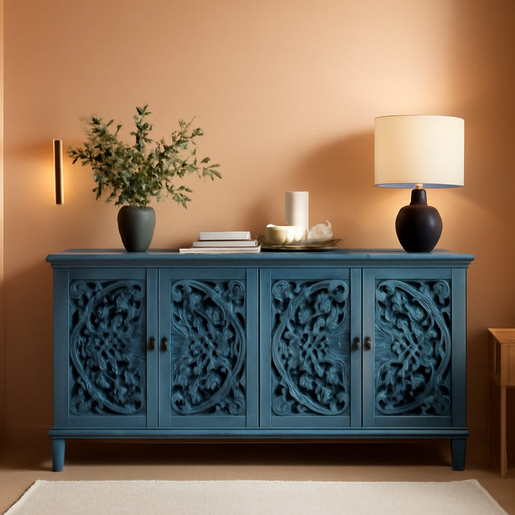 Vintage Sixty Inch Hollow Carved Console Sideboard-0