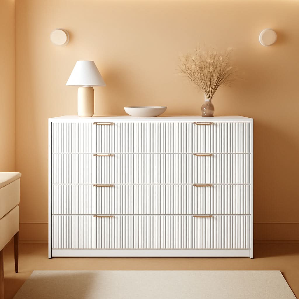 White Solid Maple Dresser Anti Tip LargeCapacityDrawers-0