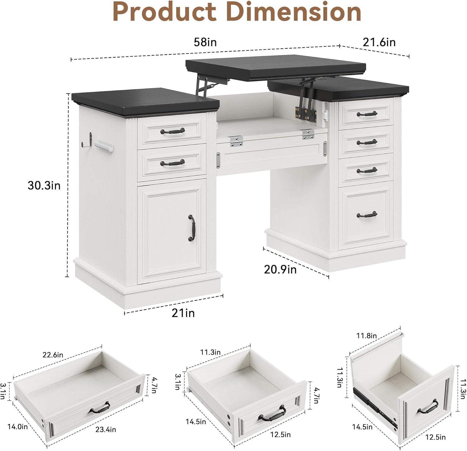 57 Inch Height Adjustable Executive Desk Storage Systems-1