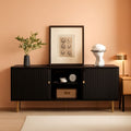 55 Inch Fluted TV Stand Black Mid Century Modern Entertainment Center-0