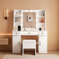 White Vanity Desk With Mirror LED Lighting System With USB Ports-0
