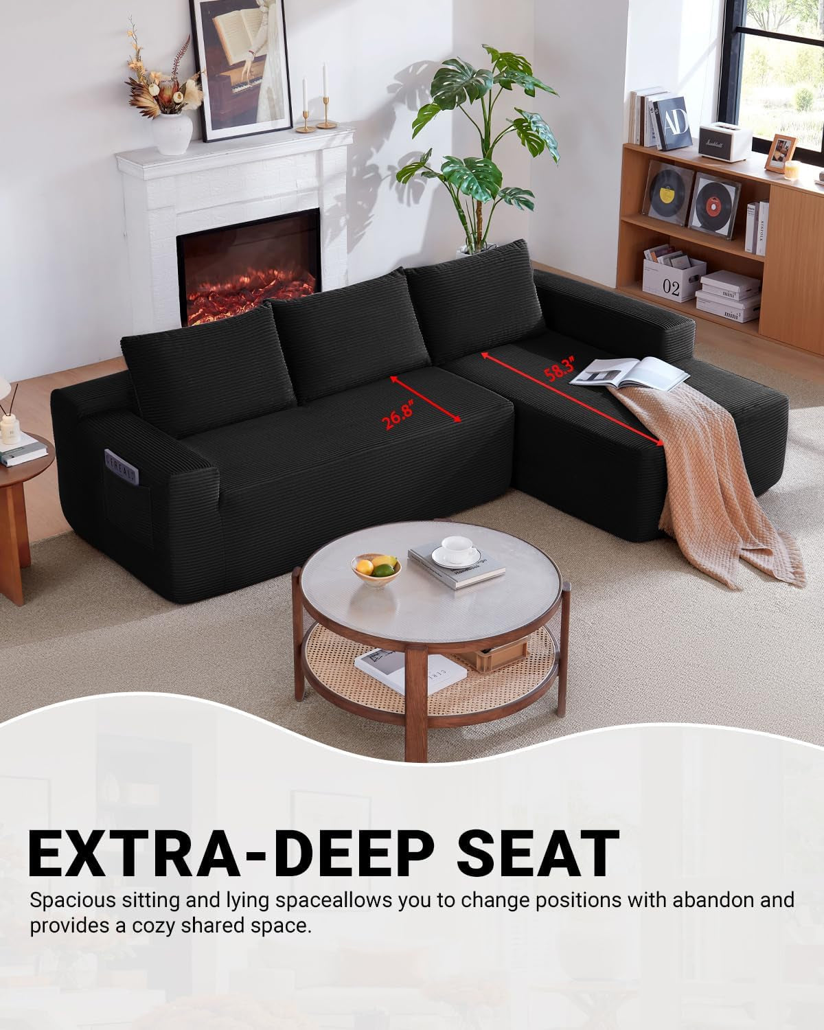 96 Inch Cloud Contemporary Sectional Sofa Charcoal-4
