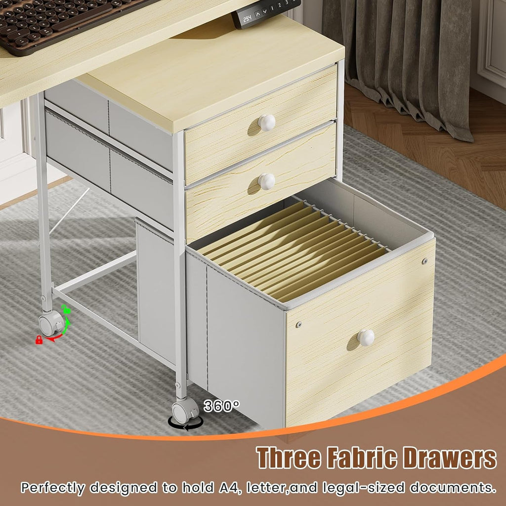 Electric LShaped Standing Work station With Drawers Maple-3