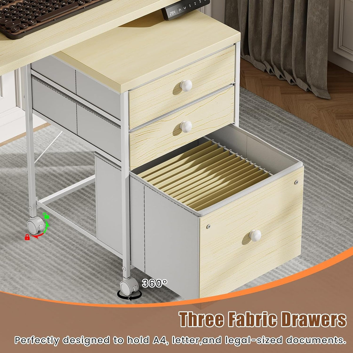 Electric LShaped Standing Work station With Drawers Maple-3