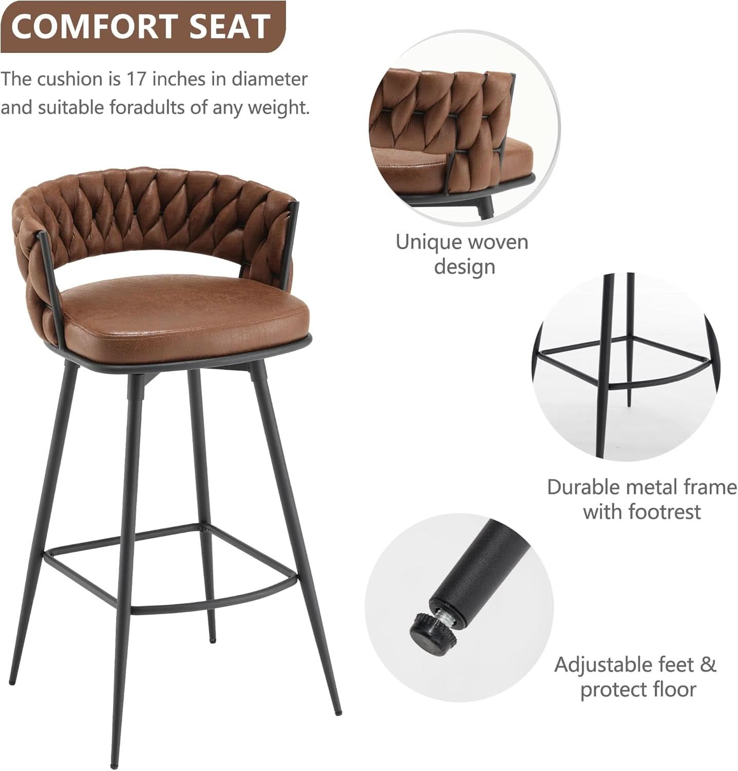 Elegant Swivel Bar Stools Set of Two 26 Inch-3