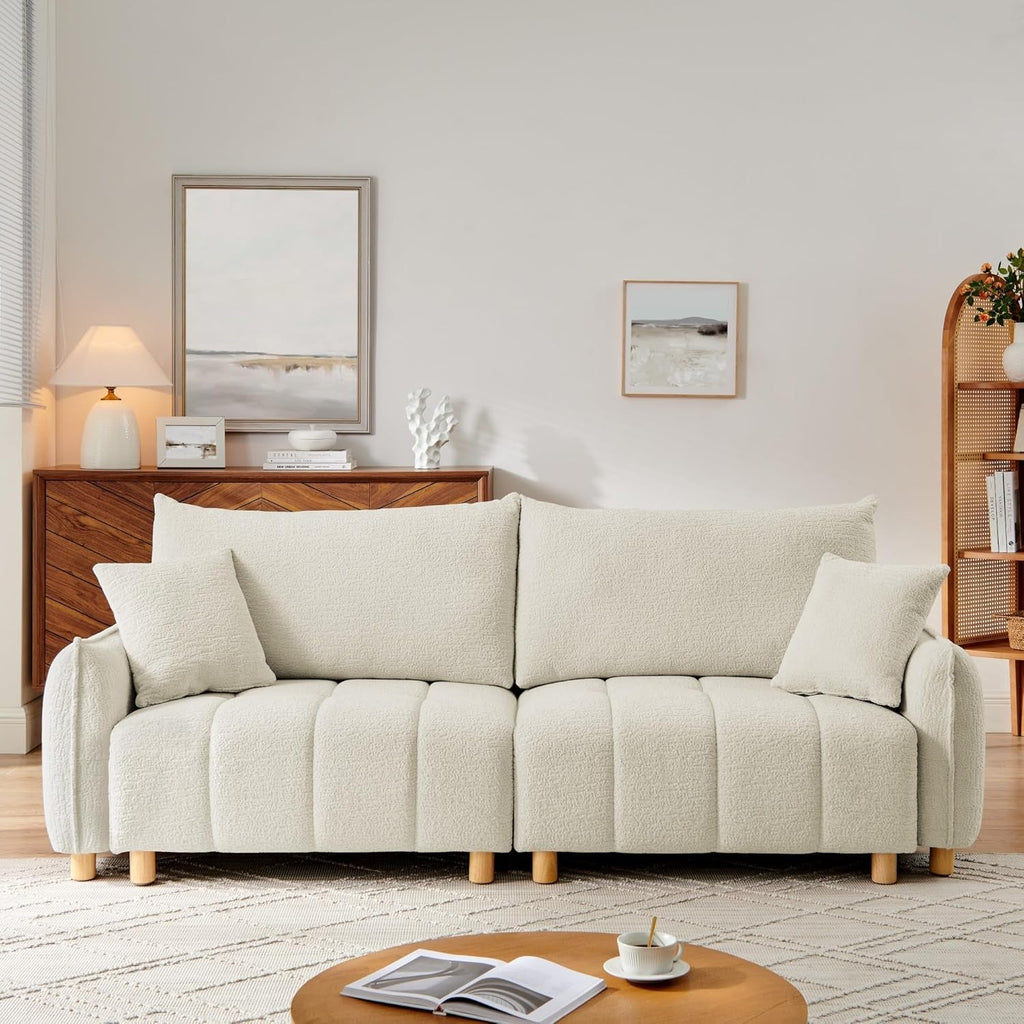 Cream Chenille Sleeper Sofa Bed With Expanded Storage-1