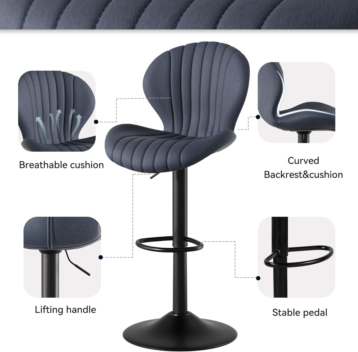 Three Swivel Bar Stools Counter Height High Back DarkGrey-2
