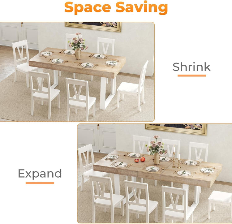 Extendable Dining Table White Oak Rectangular Farmhouse-3