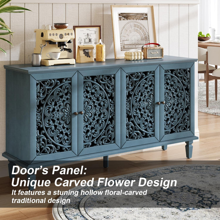 Vintage Sixty Inch Hollow Carved Console Sideboard-3