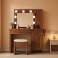 Contemporary Rustic Brown Vanity Desk With Lighting-0
