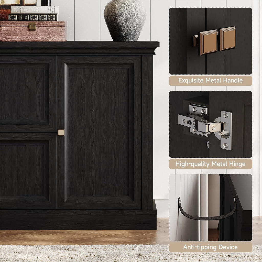 63Inch Black Farmhouse Buffet Cabinet With Storage-3