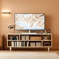Walnut Finish 65 Inch TV Stand With Storage Cabinet Solutions-0