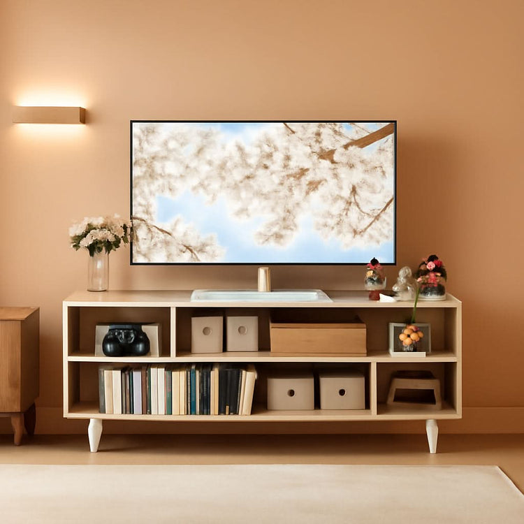 Walnut Finish 65 Inch TV Stand With Storage Cabinet Solutions-0