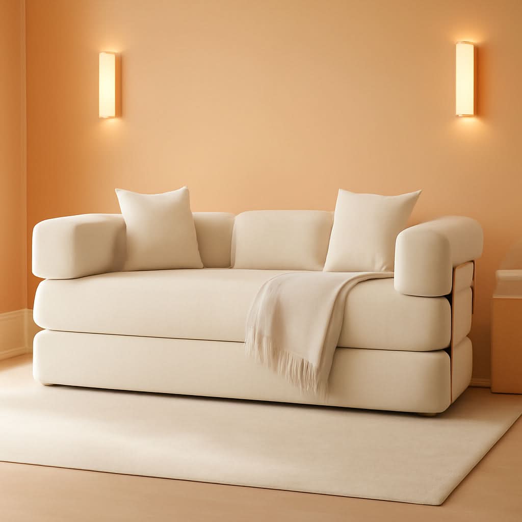 78Inch Convertible Sleeper Sofa Bed Beige Upholstery-0