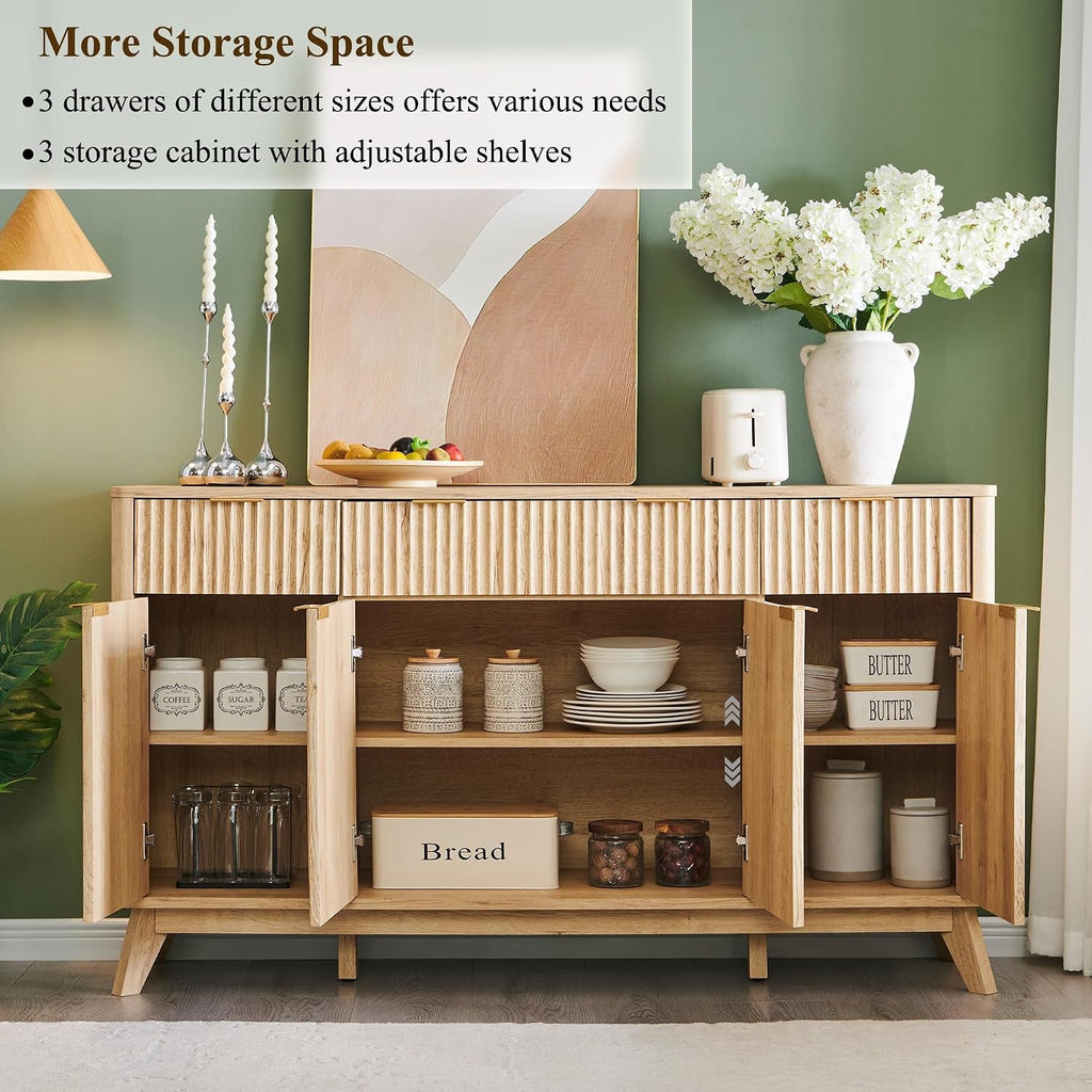 60 Inch Natural Oak Premium Quality Buffet Side board-3