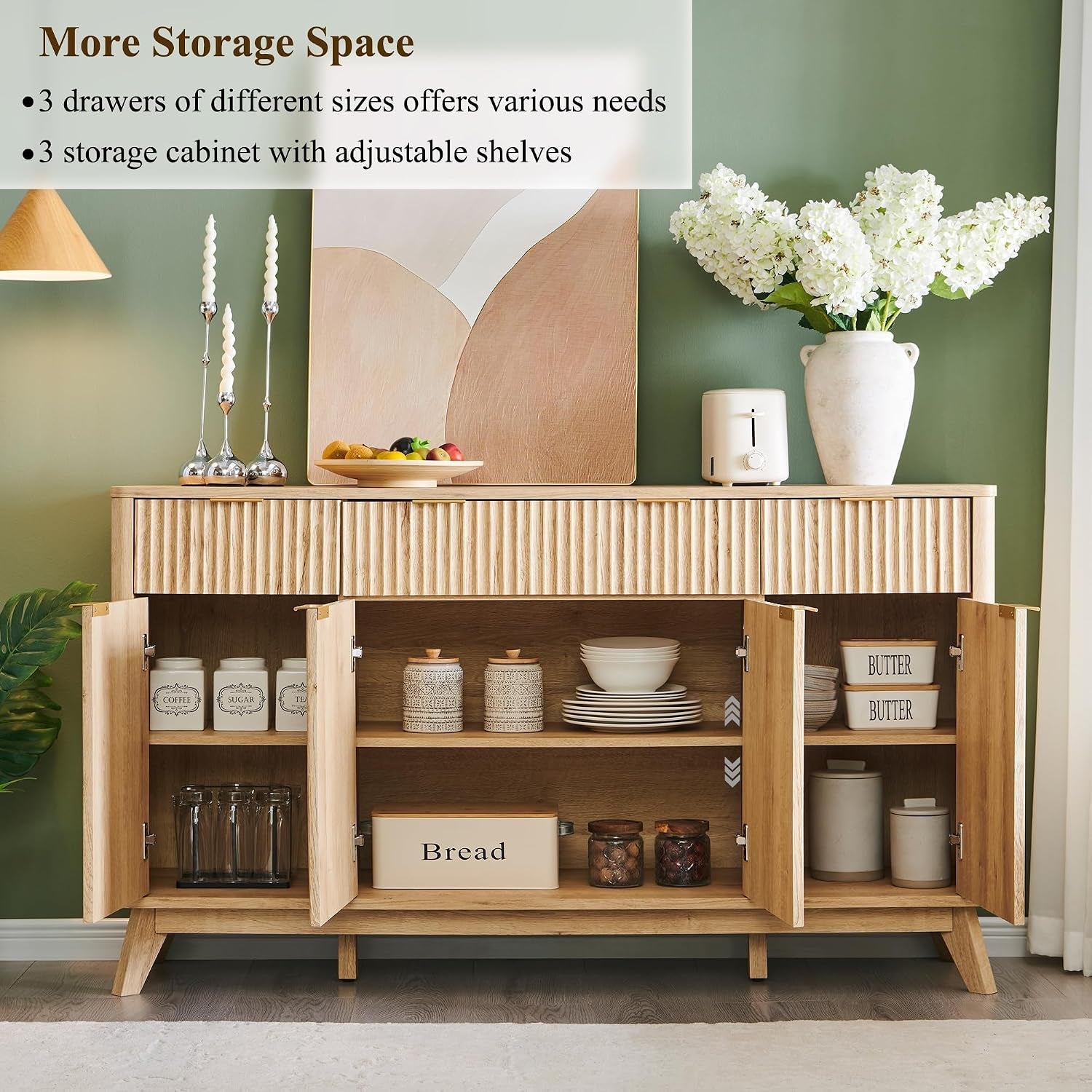 60 Inch Natural Oak Premium Quality Buffet Side board-3