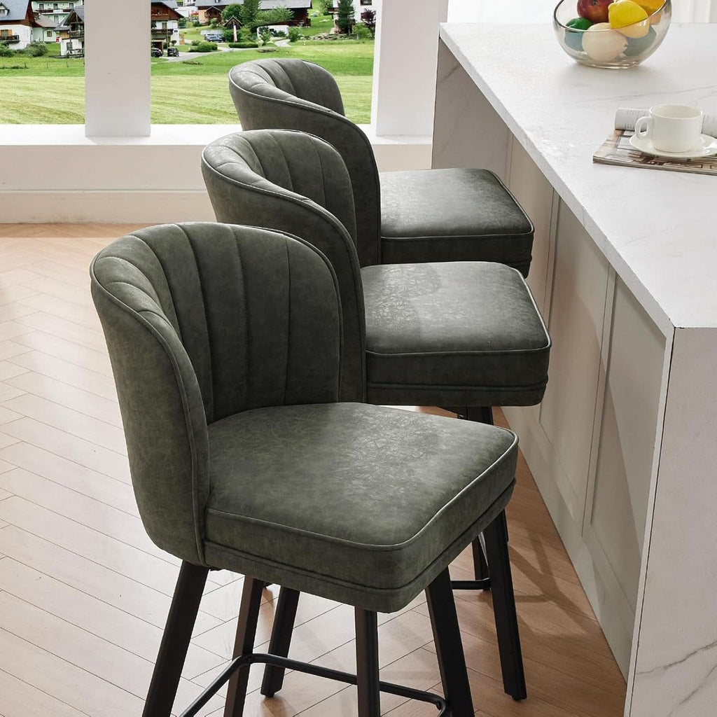 Swivel Counter Height Bar Stools Green Faux Leather-4