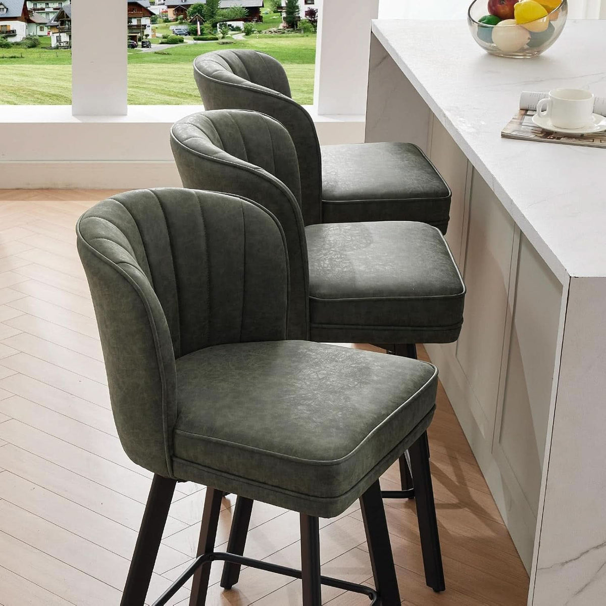 Swivel Counter Height Bar Stools Green Faux Leather-4
