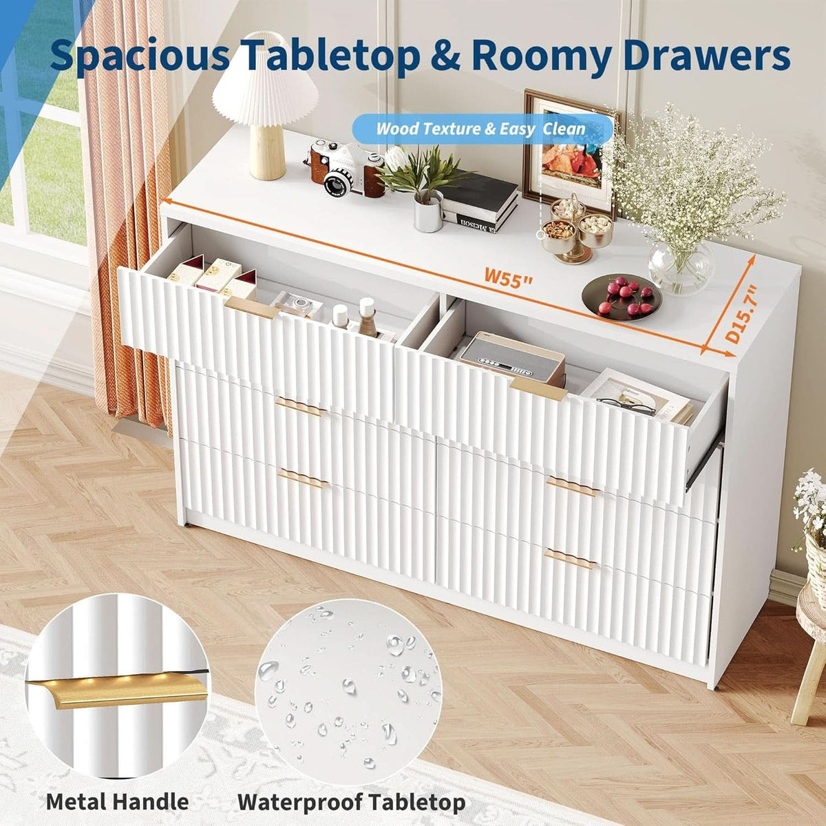 White Solid Maple Dresser Anti Tip LargeCapacityDrawers-4